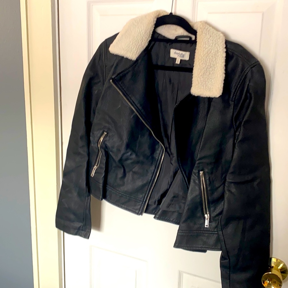 Faux leather jacket with faux Sherpa collar